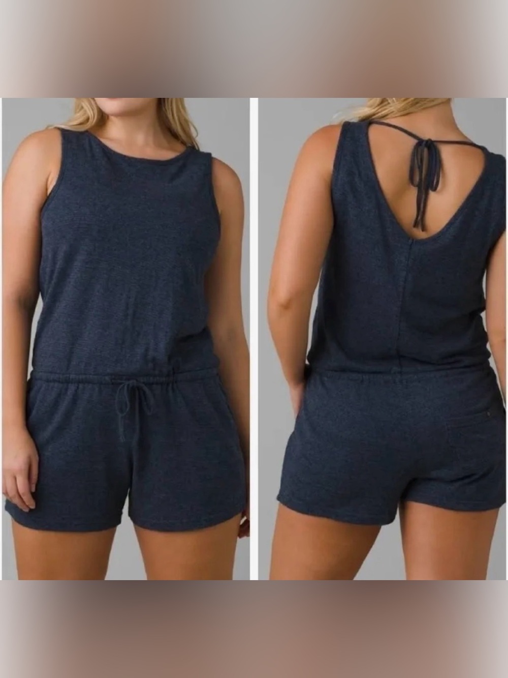 prAna Sylvie Blue Knit Sleeveless Open-Back Romper